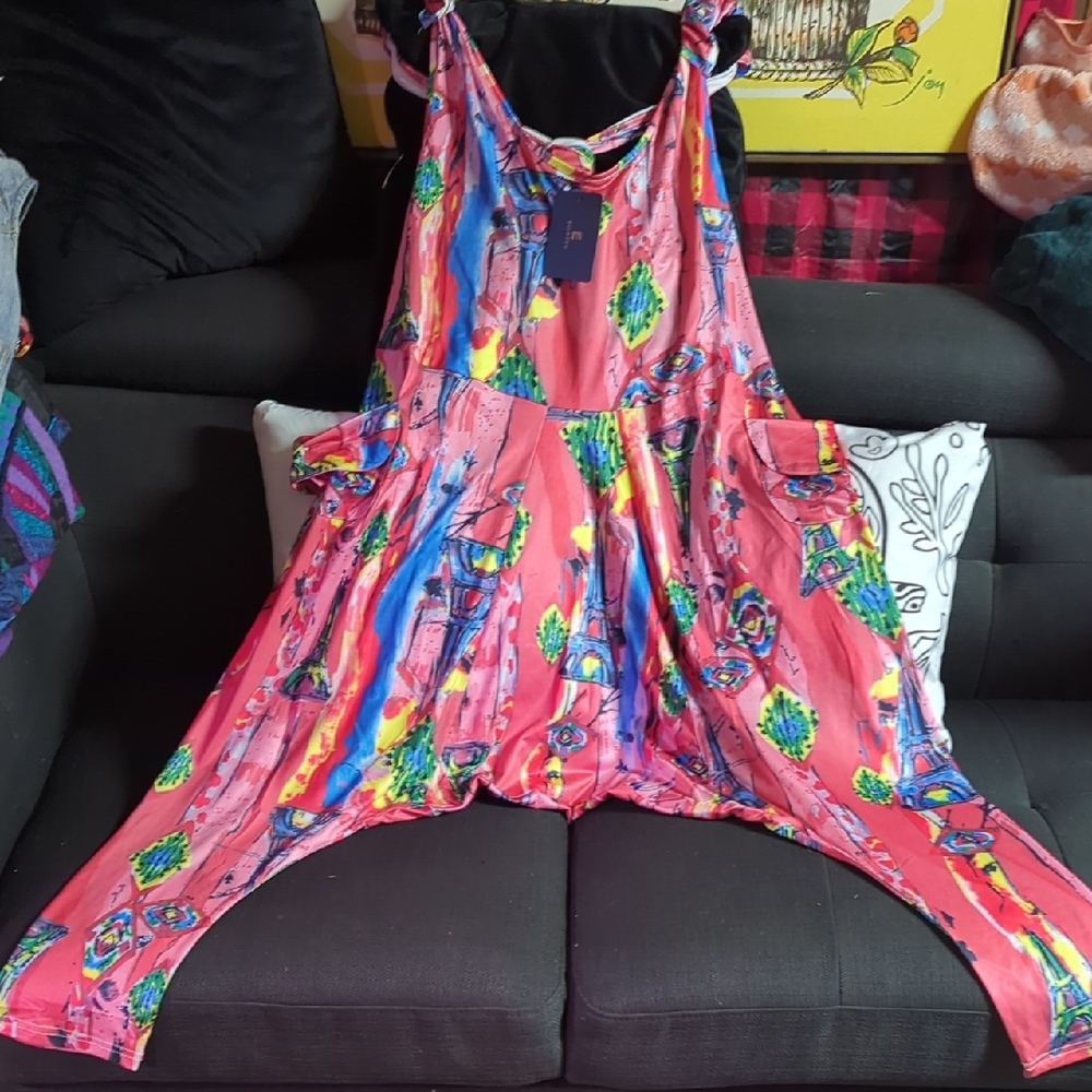 Bright Pink Patterned Harem Jumpsuit